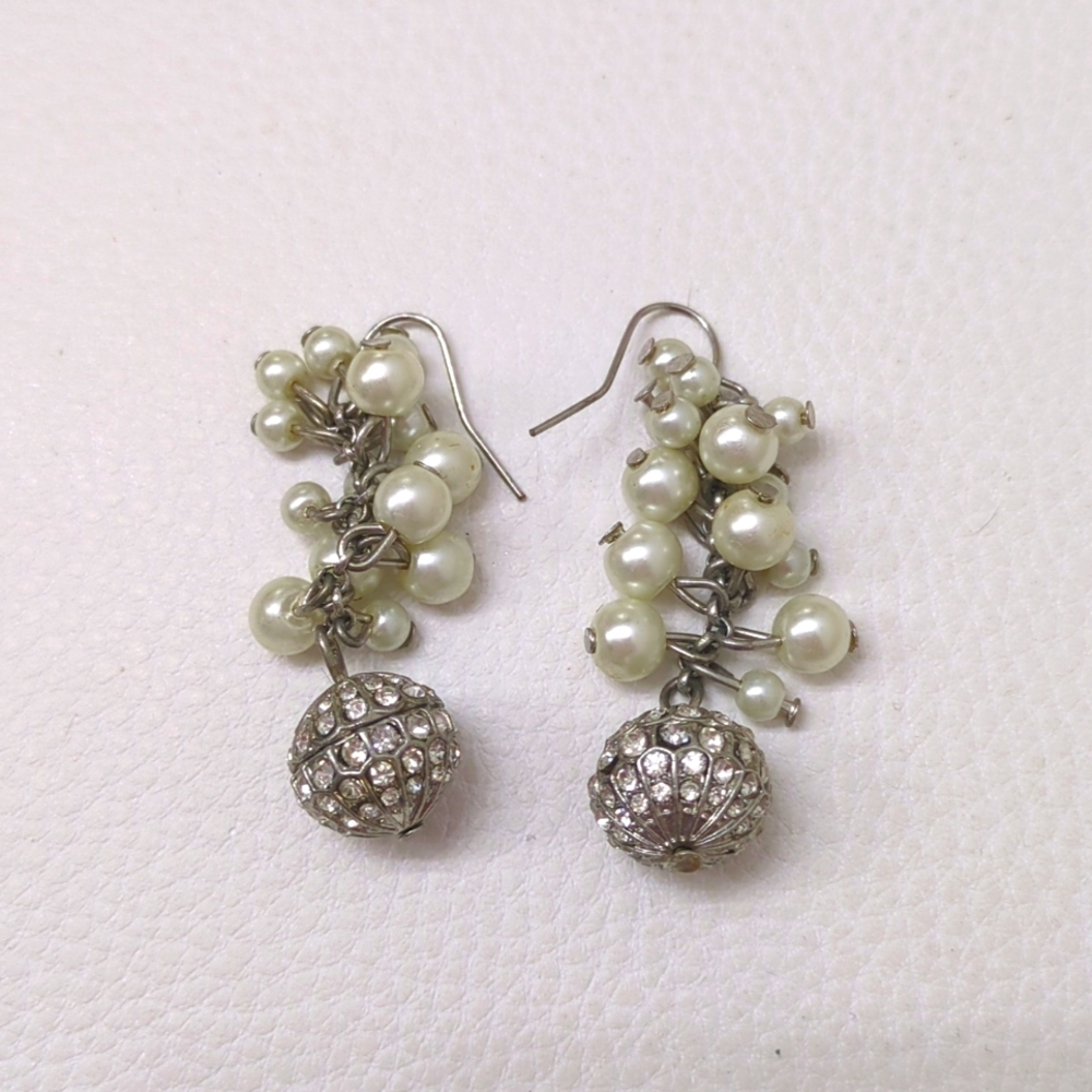 Pearl Chain Disco Ball Crystal Drop Earrings